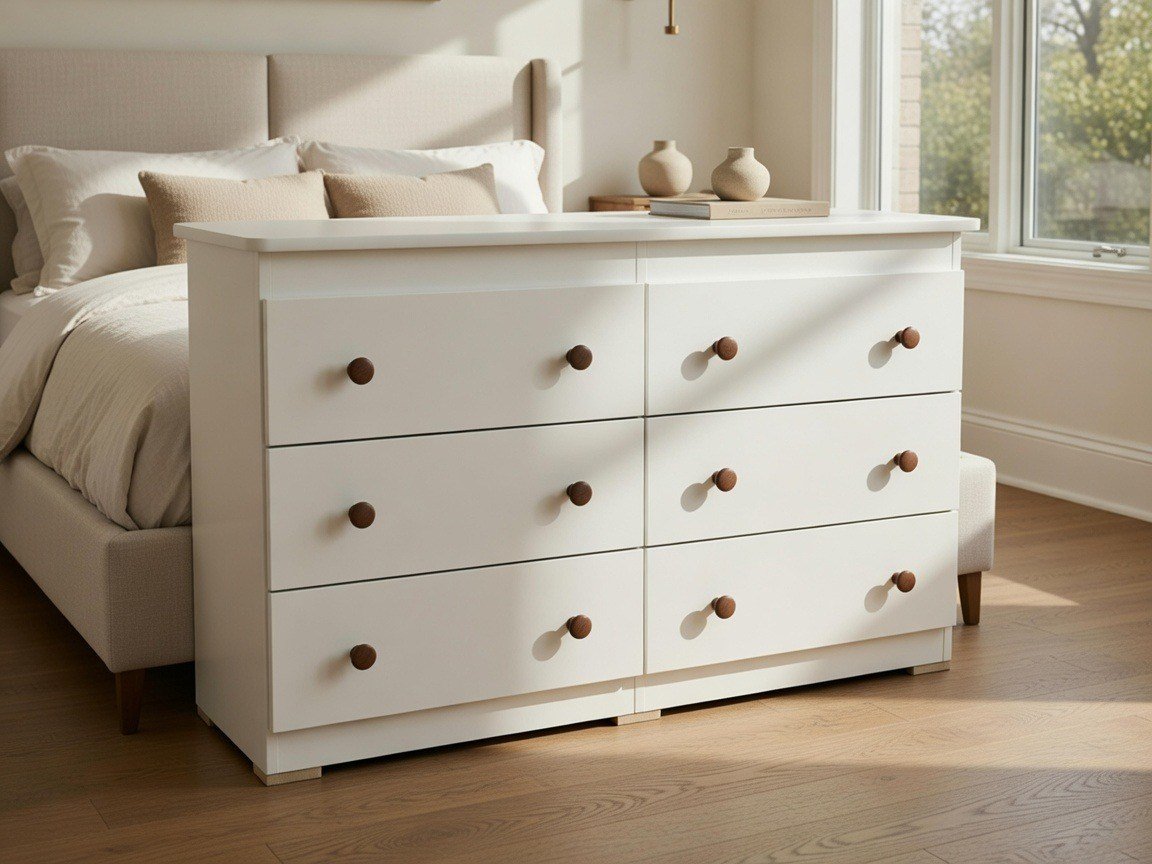  Classic White 6-Drawer Bedroom Dresser with Wooden Knobs thumbnail 3