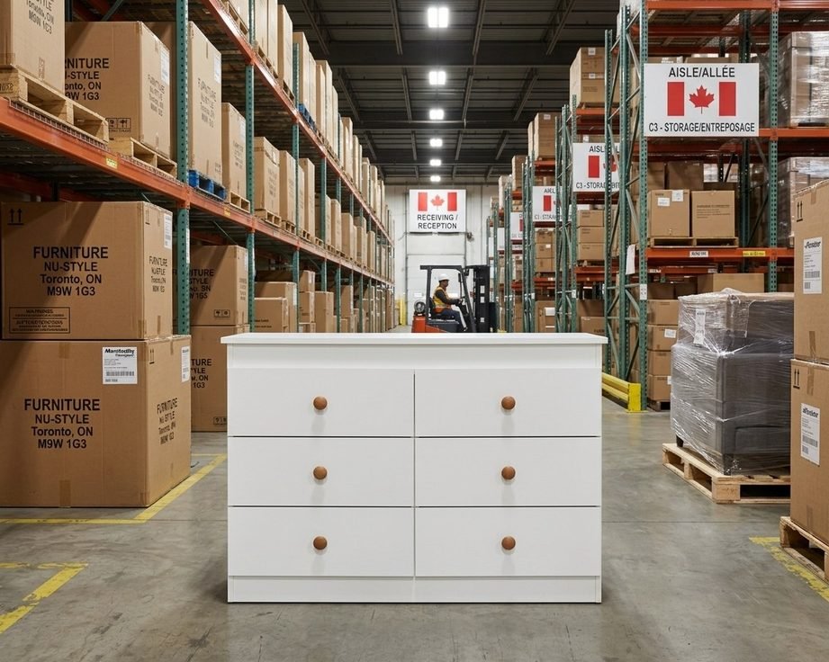  Elegant 6-Drawer White Wooden Dresser with Natural Wood Knobs thumbnail 3