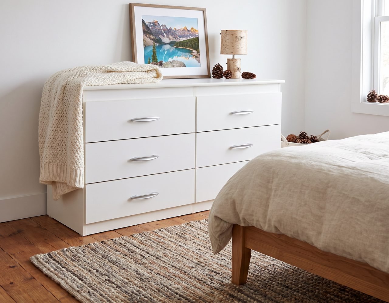  Elegant White 6-Drawer Dresser with Curved Silver Handles thumbnail 3