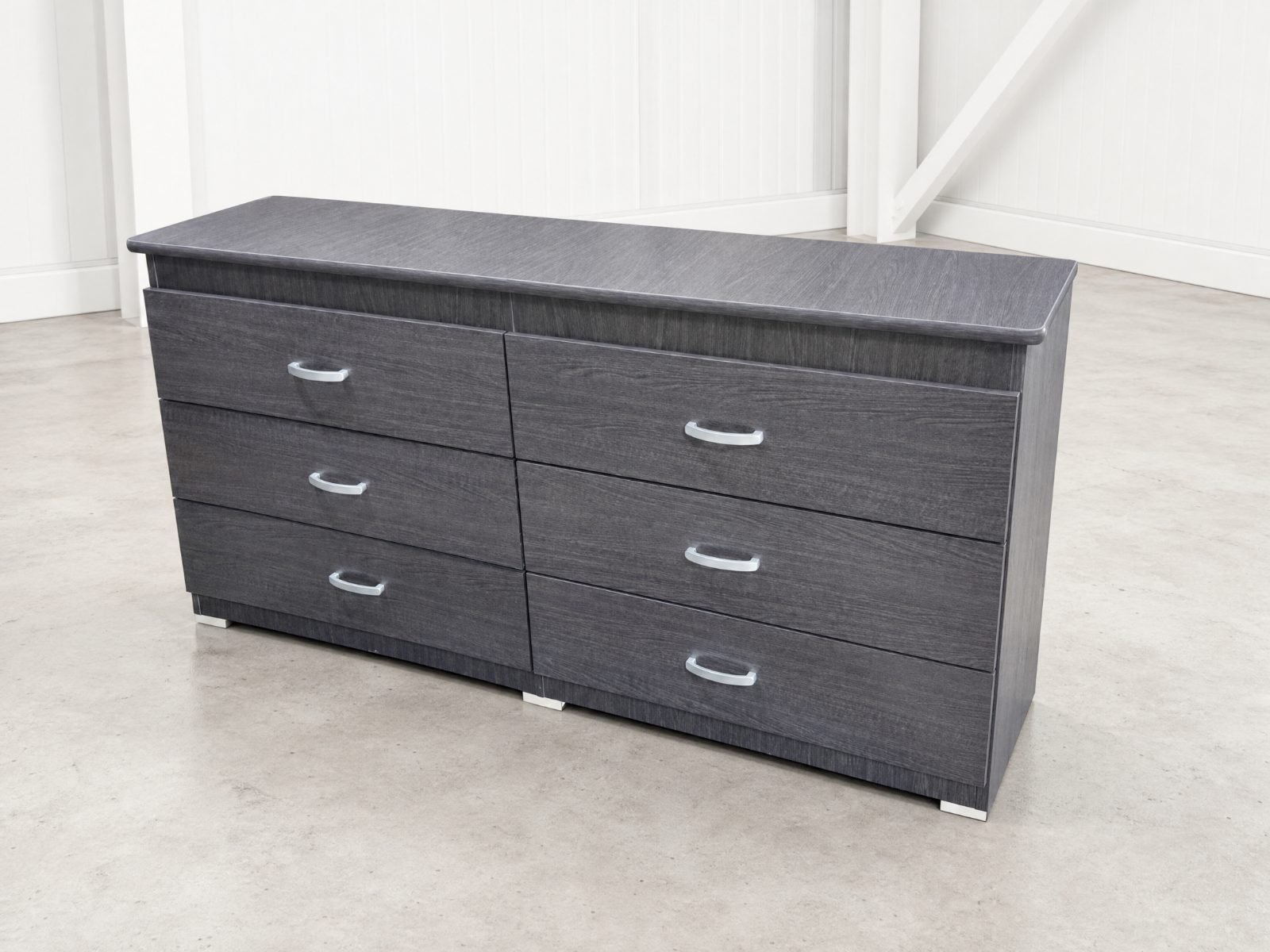 Modern Charcoal Grey 6-Drawer Dresser with Silver Handles