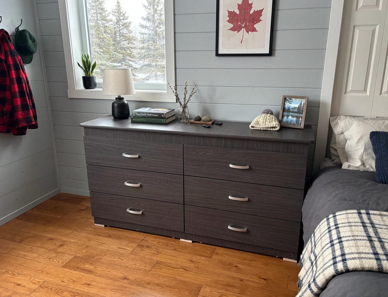  Modern Charcoal Grey 6-Drawer Dresser with Silver Handles thumbnail 2