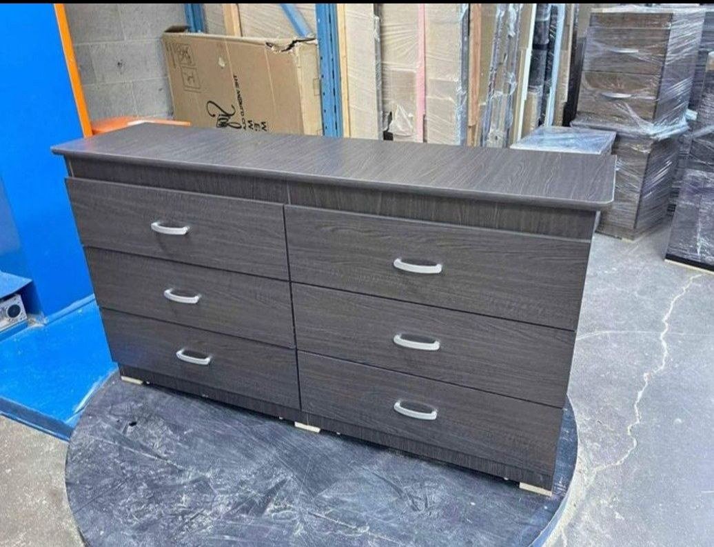  Modern Charcoal Grey 6-Drawer Dresser with Silver Handles thumbnail 3