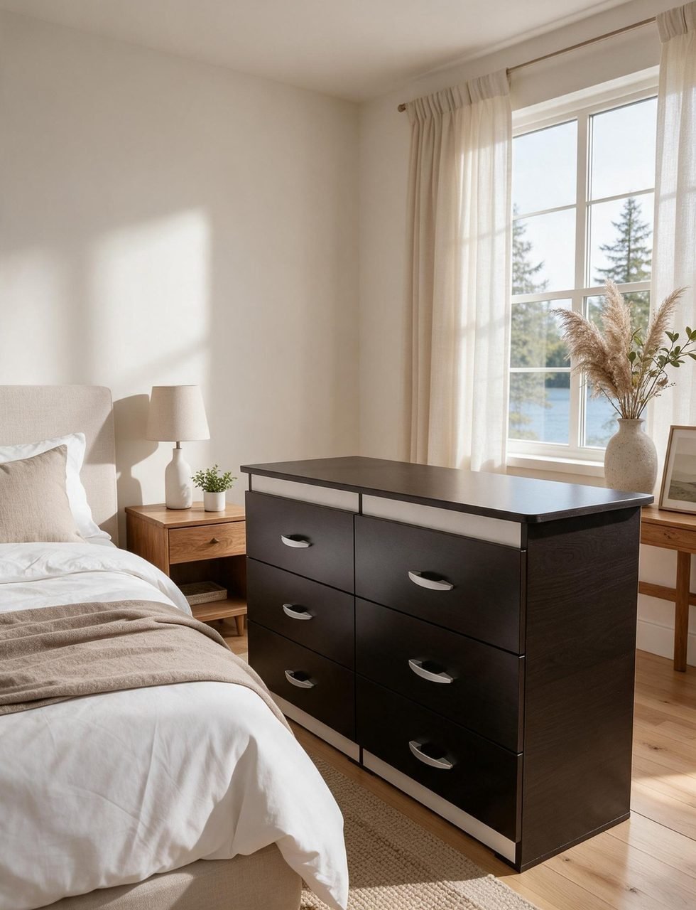 Modern Dark Espresso 6-Drawer Bedroom Dresser with Silver Handles thumbnail 2