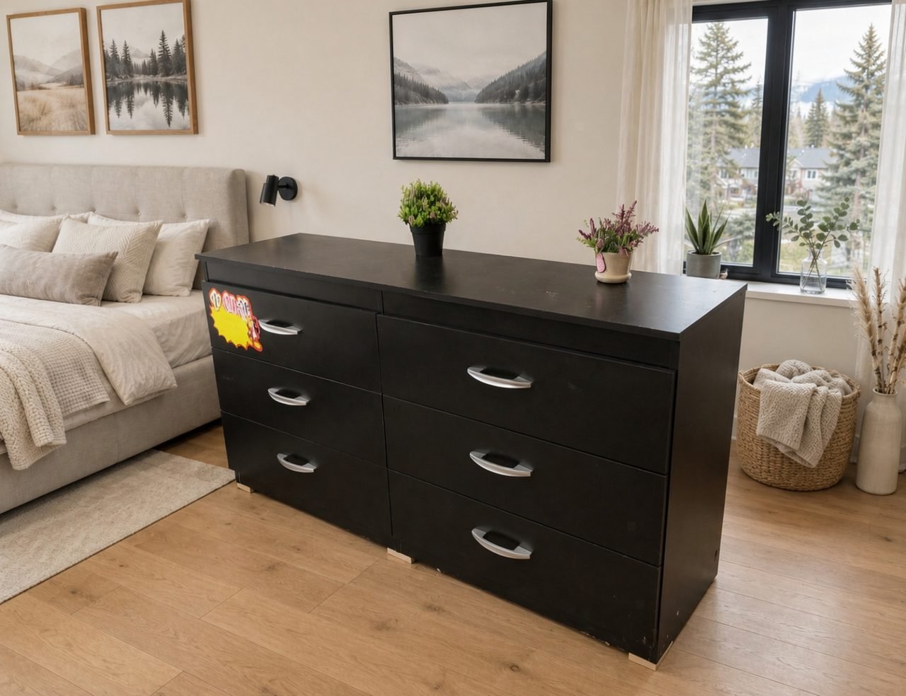 Modern Dark Espresso 6-Drawer Dresser with Silver Handles thumbnail 2