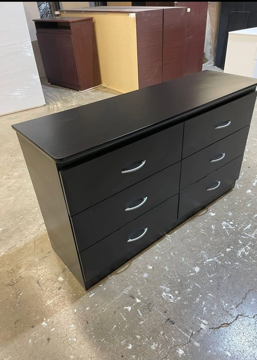 Modern Dark Espresso Black 6-Drawer Bedroom Dresser with Silver Curved Handles thumbnail 3