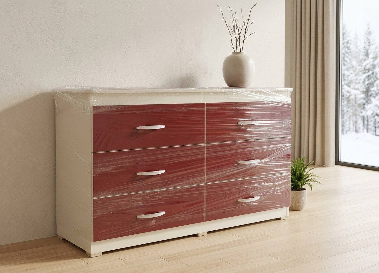  Modern Red & White 6-Drawer Dresser with Silver Handles thumbnail 2