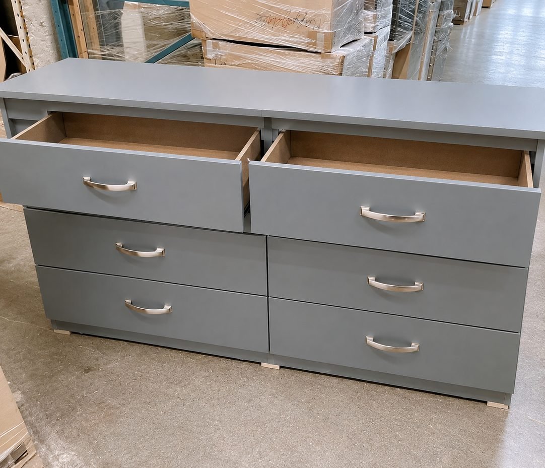 Modern Slate Grey 6-Drawer Bedroom Dresser with Curved Silver Handles thumbnail 3