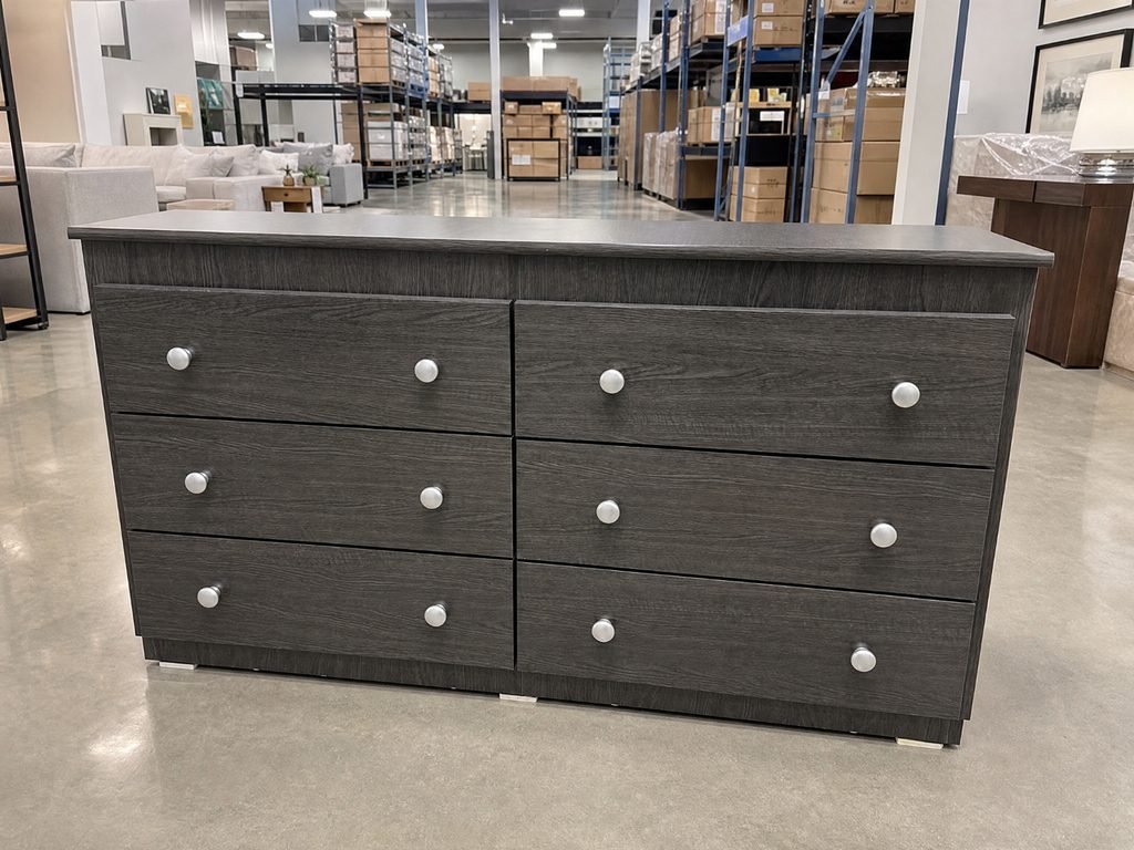 Modern Slate Grey 6-Drawer Bedroom Dresser with Round Silver Knobs thumbnail 2