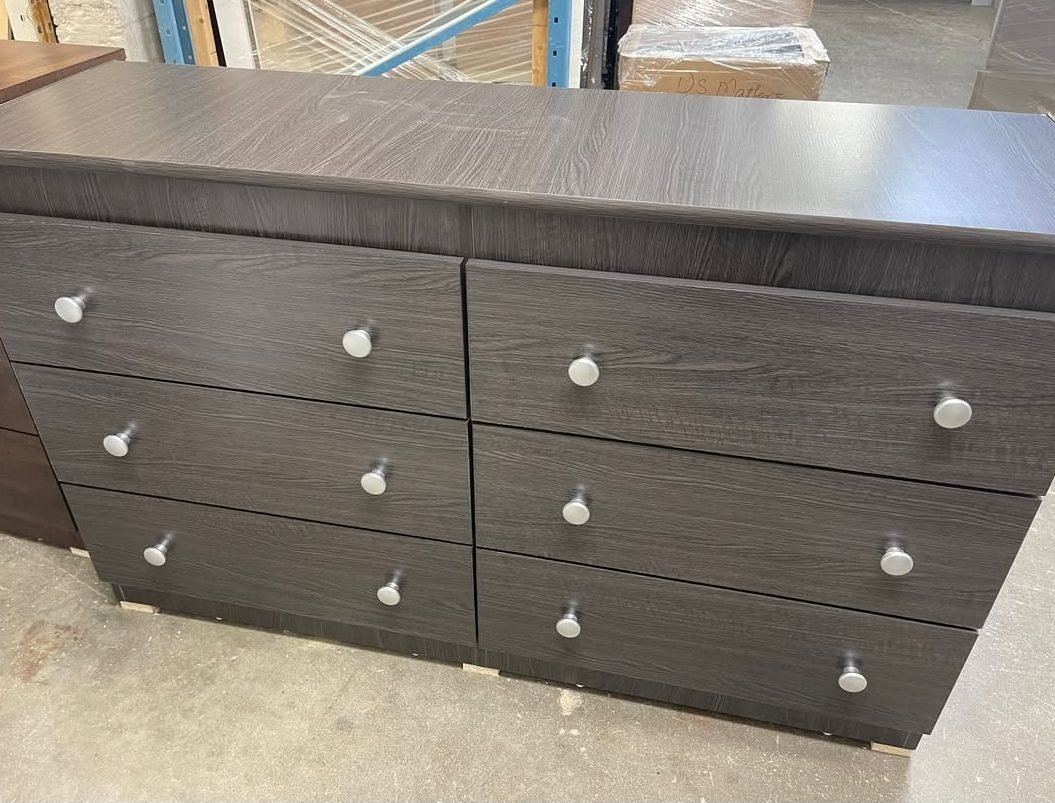 Modern Slate Grey 6-Drawer Bedroom Dresser with Round Silver Knobs thumbnail 3