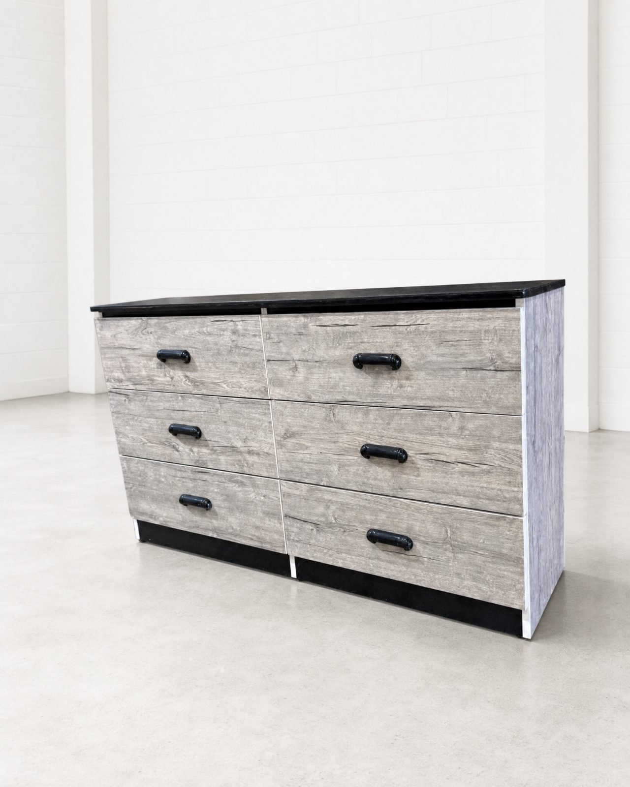 Rustic Grey & Black 6-Drawer Industrial Dresser with Matte Black Handles