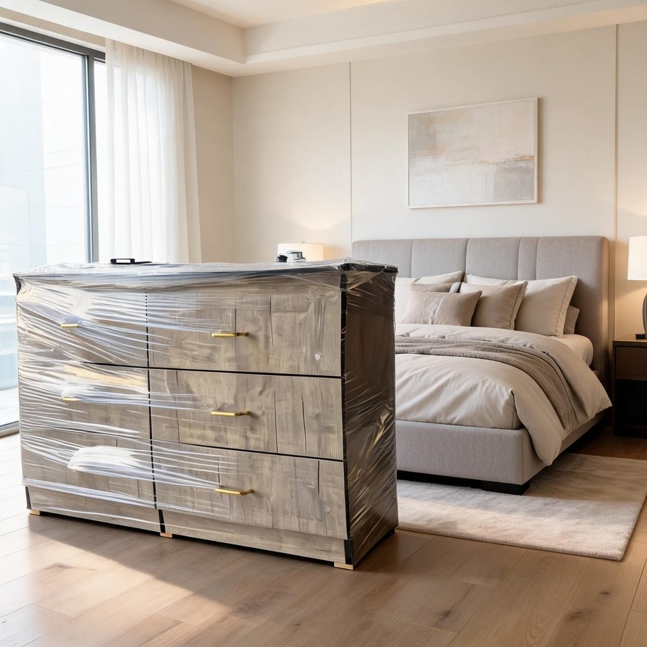 Rustic Weathered Grey 6-Drawer Bedroom Dresser with Gold Handles thumbnail 2