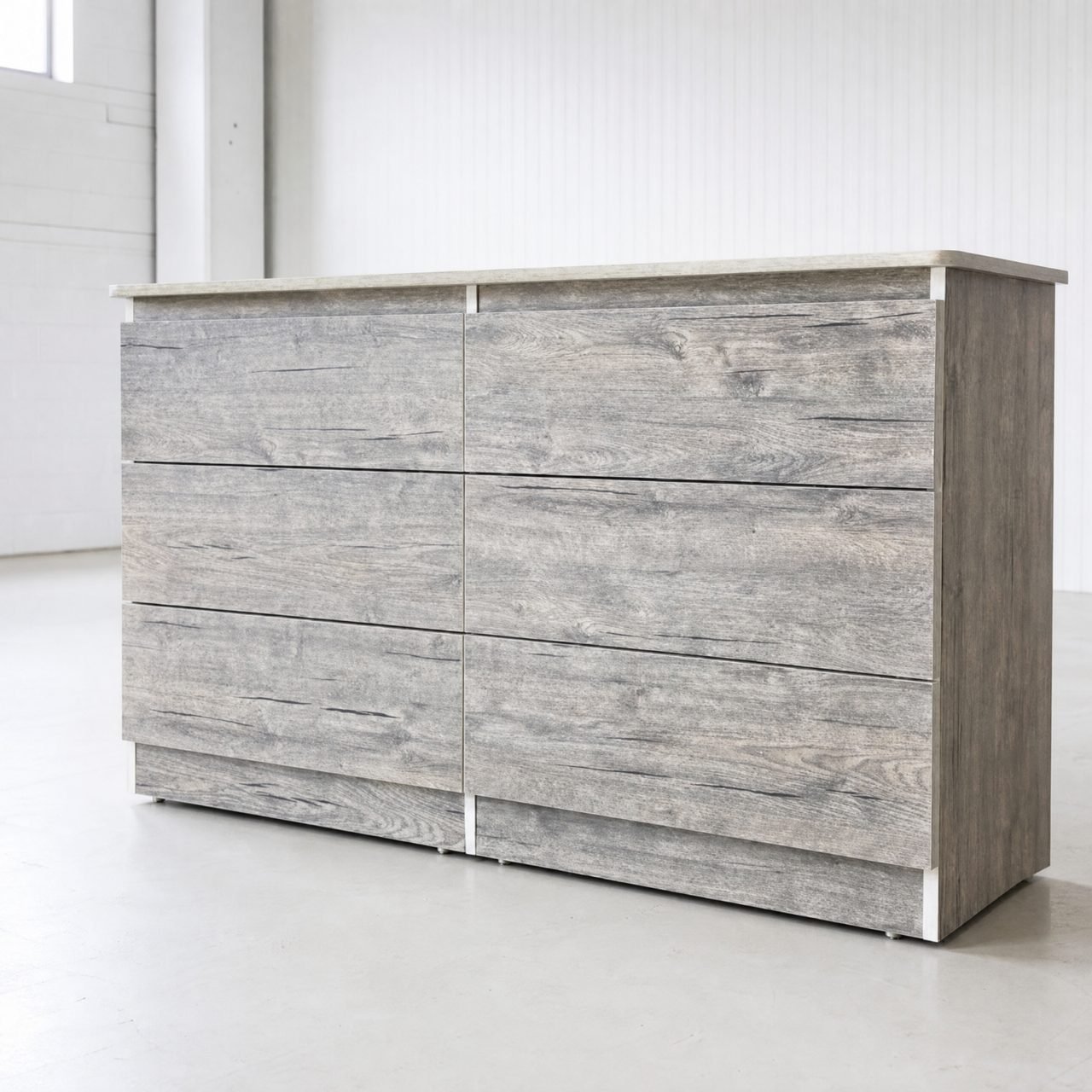  Rustic Weathered Grey 6-Drawer Dresser – Handleless Modern Design thumbnail 2