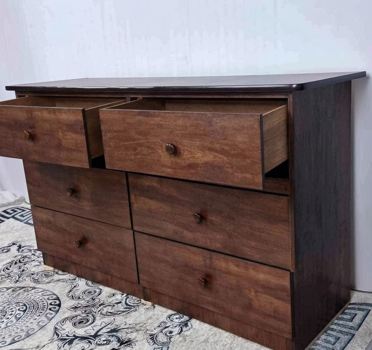 Rustic Espresso Brown 6-Drawer Bedroom Dresser with Wooden Knobs thumbnail 2