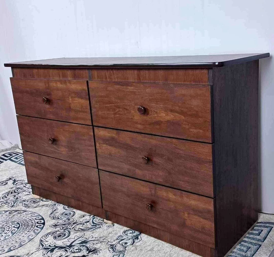  Rustic Espresso Brown 6-Drawer Bedroom Dresser with Wooden Knobs thumbnail 3